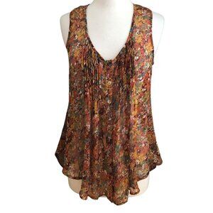 American Rag Cie Orange Red Floral Pleated Cami Tank Top
